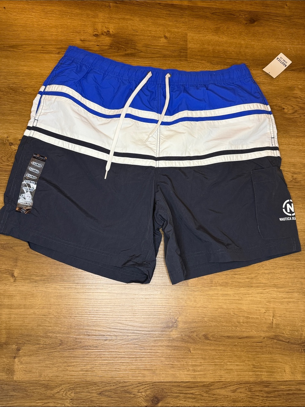 Nautica Jeans Co Swim Trunks Mens XL Blue Cobalt Colorblock Mesh Lining Lake NWT